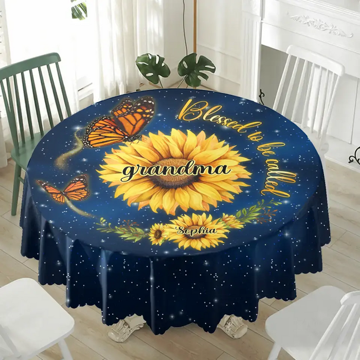 Custom Personalized Sunflower Round Waterproof Tablecloth - Up to 10 Kids - Mother's Day Gift Idea for Mom/Grandma