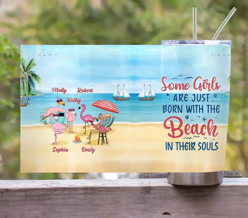 Custom Personalized Beach Besties Tumbler - Gift Idea For Besties/Friends/Beach Lovers - Upto 5 Flamingos - Beaches Booze Besties