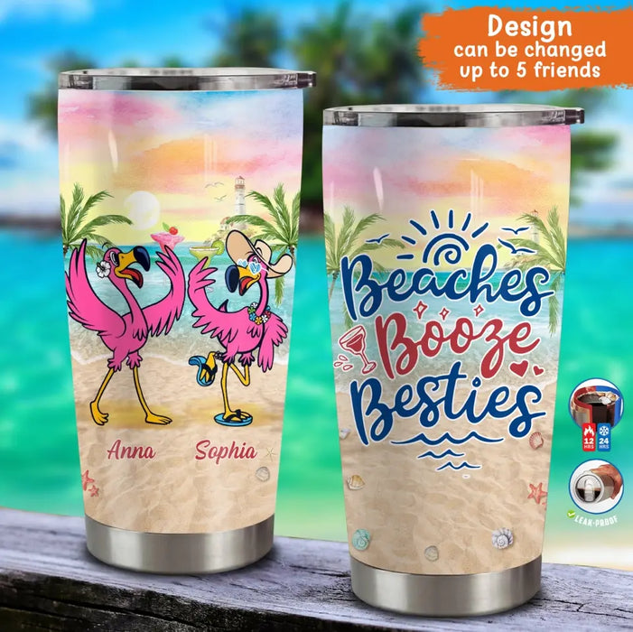 Custom Personalized Beach Besties Tumbler - Gift Idea For Besties/Friends/Beach Lovers - Upto 5 Flamingos - Beach In Their Souls