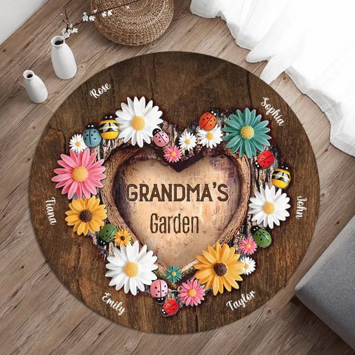 Custom Personalized Grandma's Garden Round Rug - Gift Idea For Mother's Day/ Grandma with up to 6 Kids - Custom Names