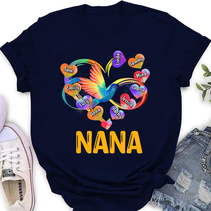 Custom Personalized Grandma Infinity Hummingbird Rainbow Shirt/ Hoodie - Mother's Day Gift Idea For Grandma - Upto 10 Grandkids