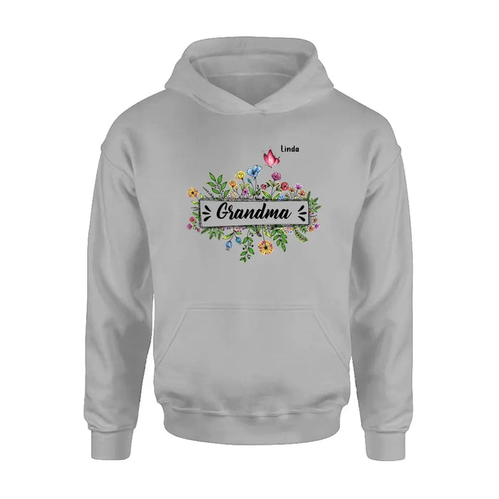 Custom Personalized Grandma Flower Butterfly Shirt/ Hoodie - Upto 10 Kids/ Grandkids - Mother's Day Gift Idea For Grandma/ Mom