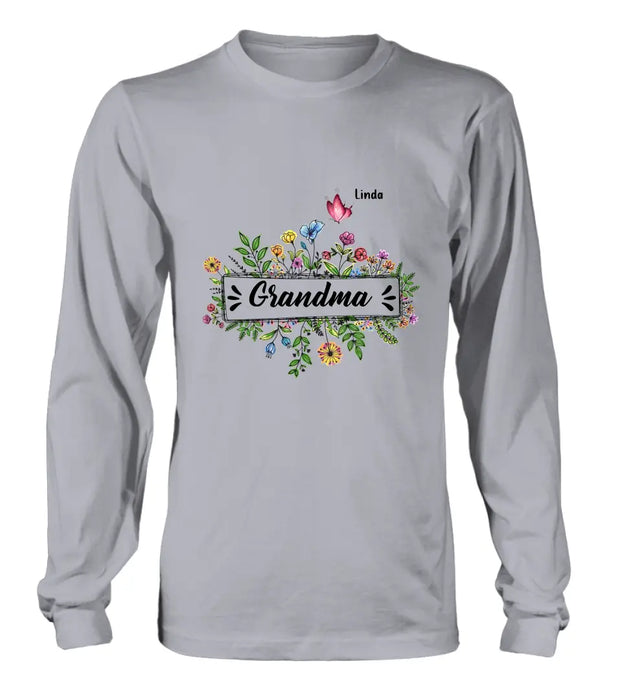 Custom Personalized Grandma Flower Butterfly Shirt/ Hoodie - Upto 10 Kids/ Grandkids - Mother's Day Gift Idea For Grandma/ Mom