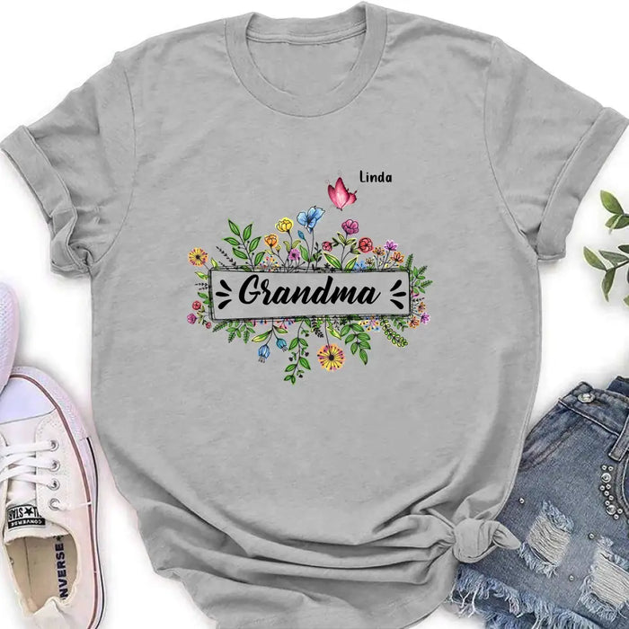 Custom Personalized Grandma Flower Butterfly Shirt/ Hoodie - Upto 10 Kids/ Grandkids - Mother's Day Gift Idea For Grandma/ Mom