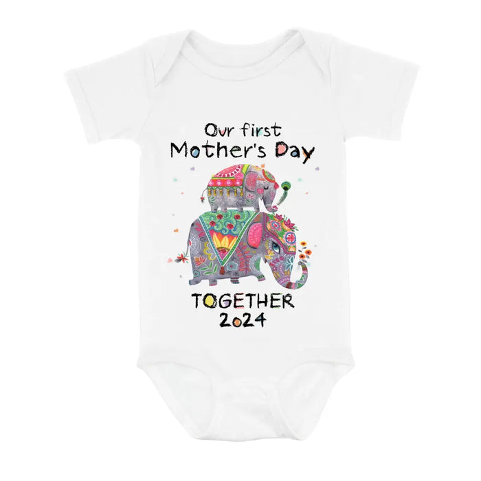 Custom Personalized First Mother's Day Together Elephant Shirt/Baby Onesie - Gift Idea For Mom/ Baby/ Mother's Day