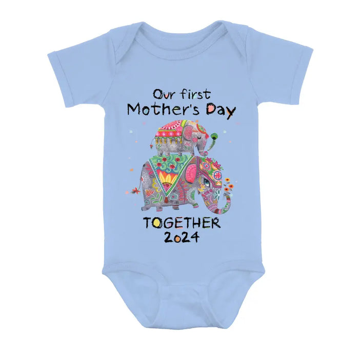 Custom Personalized First Mother's Day Together Elephant Shirt/Baby Onesie - Gift Idea For Mom/ Baby/ Mother's Day