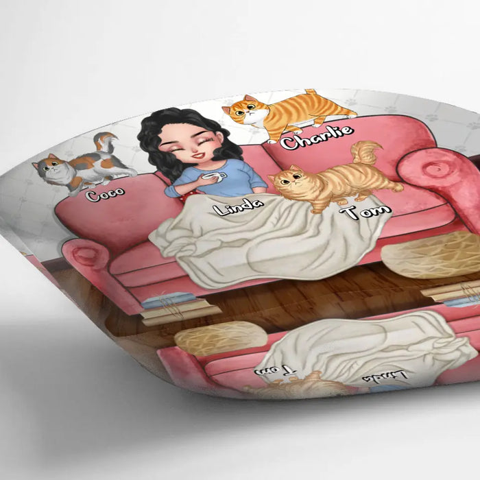 Personalized Cat Mom Pillow Cover - Gifts For Cat Lovers With Up to 7 Cats/Mother's Day - Our House Our Chair Our Human