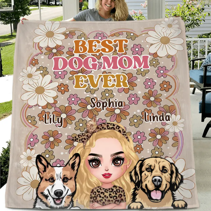 Custom Personalized Dog Mom Fleece Throw/ Quilt Blanket - Gift Idea For Dog Lovers/ Mother's Day - Upto 6 Dogs - Best Dog Mom Ever