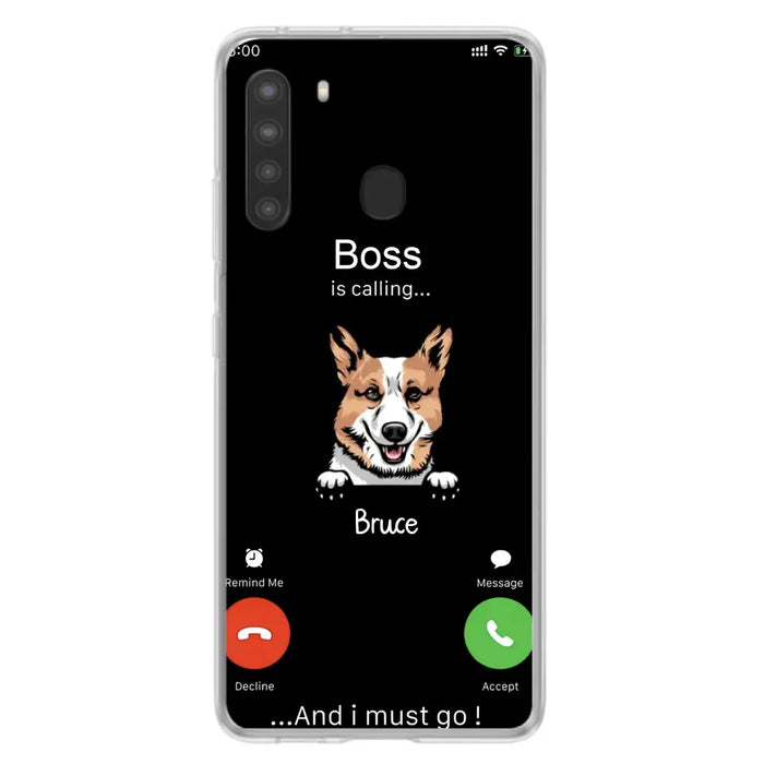 Custom Personalized Dog Phone Case - Gift Idea For Dog Lover/Mother's Day/Father's Day - Upto 5 Dogs - Boss Is Calling And I Must Go - Case For iPhone/Samsung