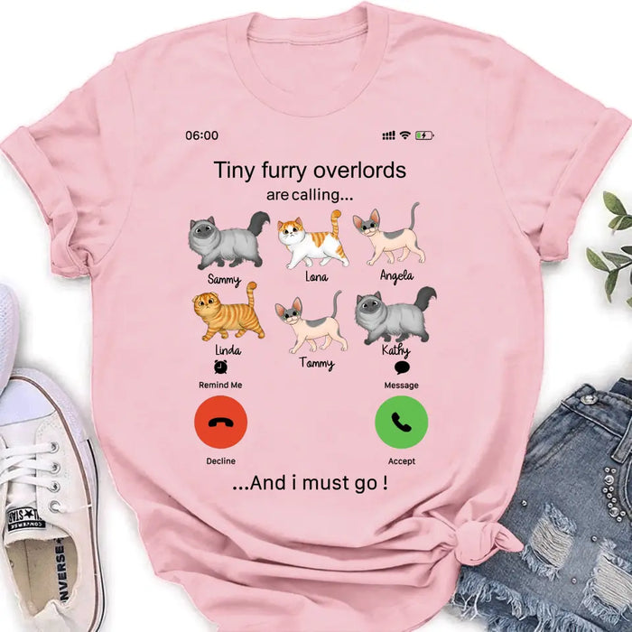 Custom Personalized Cats Mom/Dad T-shirt/ Hoodie - Gift Idea For Cat Lover/Mother's Day/Father's Day - Tiny Furry Overlords Are Calling