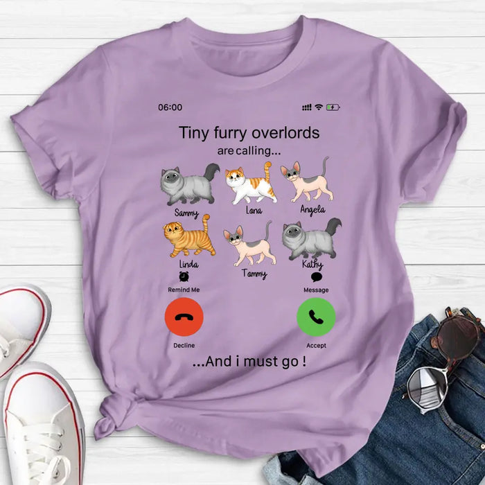 Custom Personalized Cats Mom/Dad T-shirt/ Hoodie - Gift Idea For Cat Lover/Mother's Day/Father's Day - Tiny Furry Overlords Are Calling