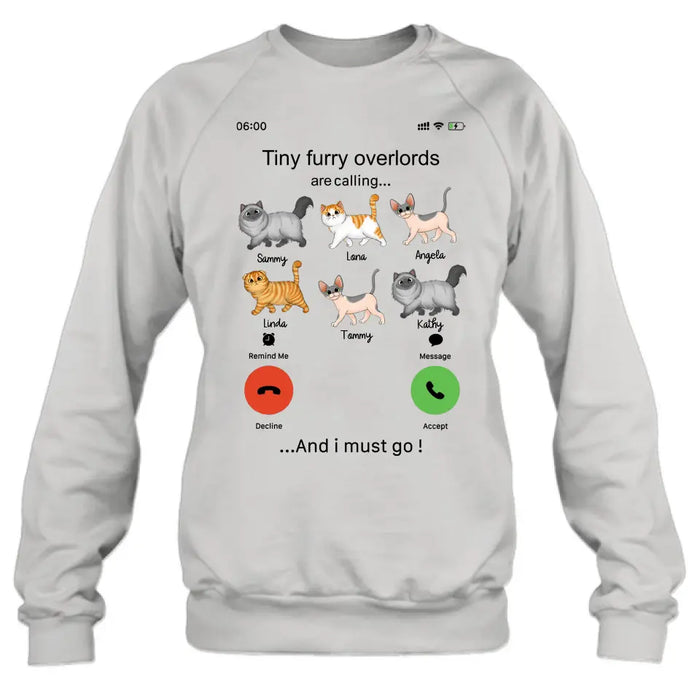 Custom Personalized Cats Mom/Dad T-shirt/ Hoodie - Gift Idea For Cat Lover/Mother's Day/Father's Day - Tiny Furry Overlords Are Calling