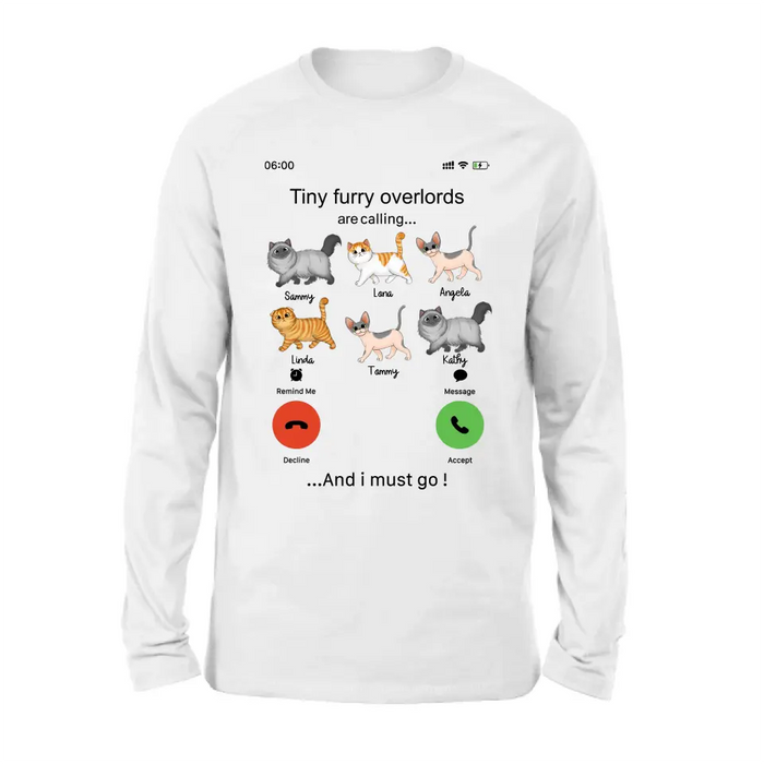 Custom Personalized Cats Mom/Dad T-shirt/ Hoodie - Gift Idea For Cat Lover/Mother's Day/Father's Day - Tiny Furry Overlords Are Calling