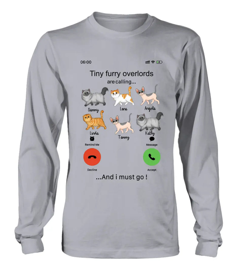 Personalized Cats Mom/Dad T-shirt/Hoodie - Gift Idea For Cat Lover/Mother's Day/Father's Day - Tiny Furry Overlords Are Calling
