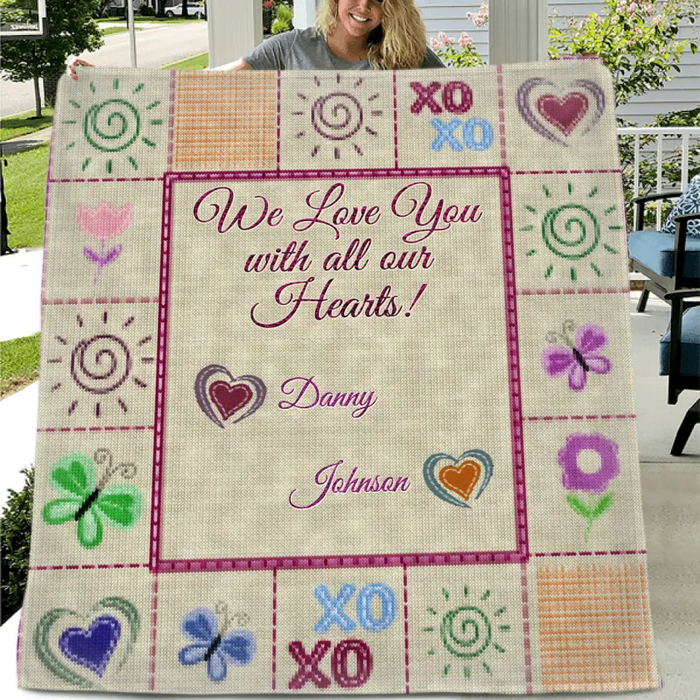 Custom Personalized Grandma Mom Fleece Throw/Quilt Blanket - Upto 12 Kids - Mother's Day Gift Idea For Grandma/ Mom - We Love You With All Our Hearts