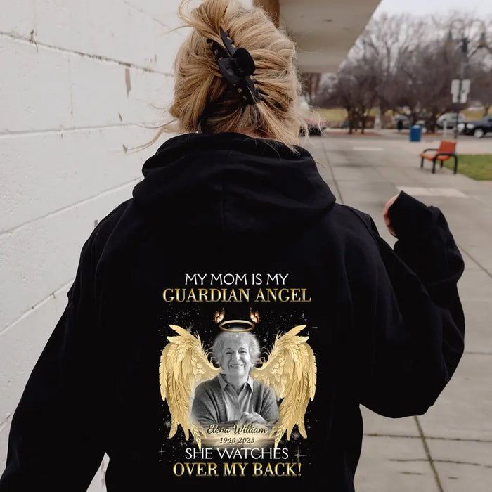 Custom Personalized Memorial Mom/ Dad T-shirt/ Hoodie - Upload Photo - Memorial Gift Idea For Family Member - My Mom Is My Guardian Angel