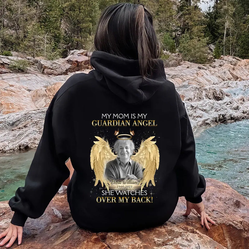 Personalized Memorial Mom/Dad T-shirt/Hoodie - Upload Photo - Memorial Gift Idea For Family Member - My Mom Is My Guardian Angel