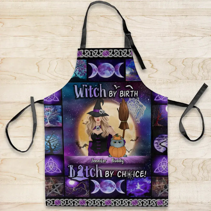 Custom Personalized Witch Pocketless Apron - Upto 4 Cats/Dogs - Gift Idea for Mother's Day/Dog/Cat Lovers - Witch By Birth