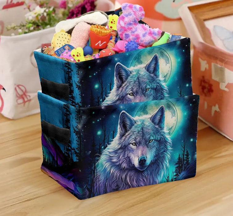 Custom Personalized Wolf Stash Box With Northern Lights Design - Storage Box - Keepsake Gift Box - Totem Spirit Animal