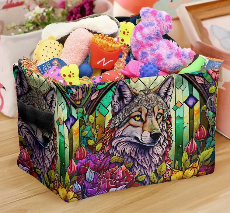 Custom Personalized Wolf Stash Box With Northern Lights Design - Storage Box - Keepsake Gift Box - Totem Spirit Animal