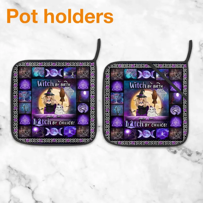 Custom Personalized Witch Heat Resistant Oven Mitts With Pot Holders - Upto 4 Cats/Dogs - Gift Idea for Mother's Day/Dog/Cat Lovers - Witch By Birth