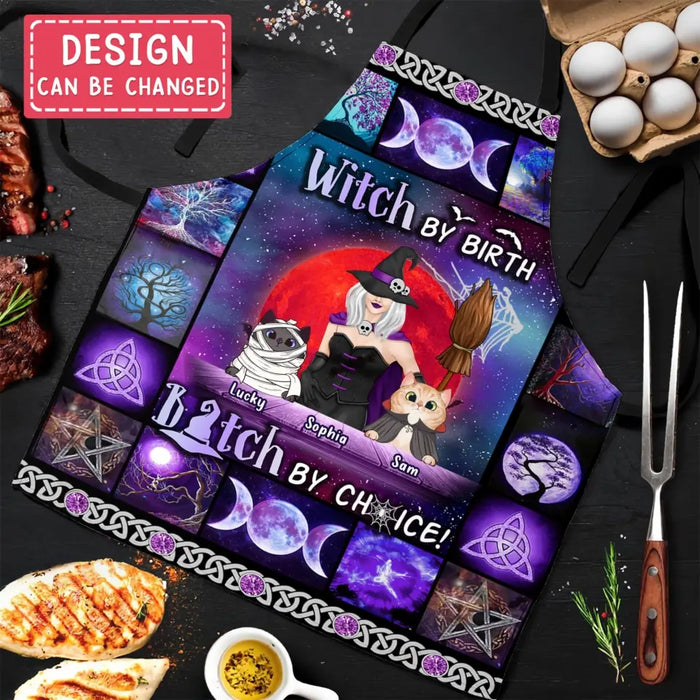 Custom Personalized Witch Pocketless Apron - Upto 4 Cats/Dogs - Gift Idea for Mother's Day/Dog/Cat Lovers - Witch By Birth