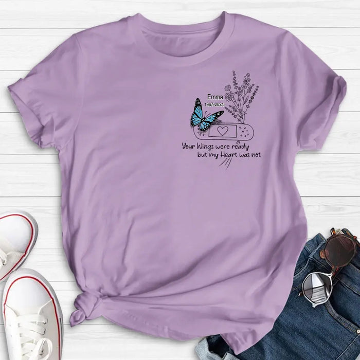 Custom Personalized Memorial Flower Shirt/Hoodie - Memorial Gift Idea For Mother's Day/Father's Day - Your Wings Were Ready But My Heart Was Not