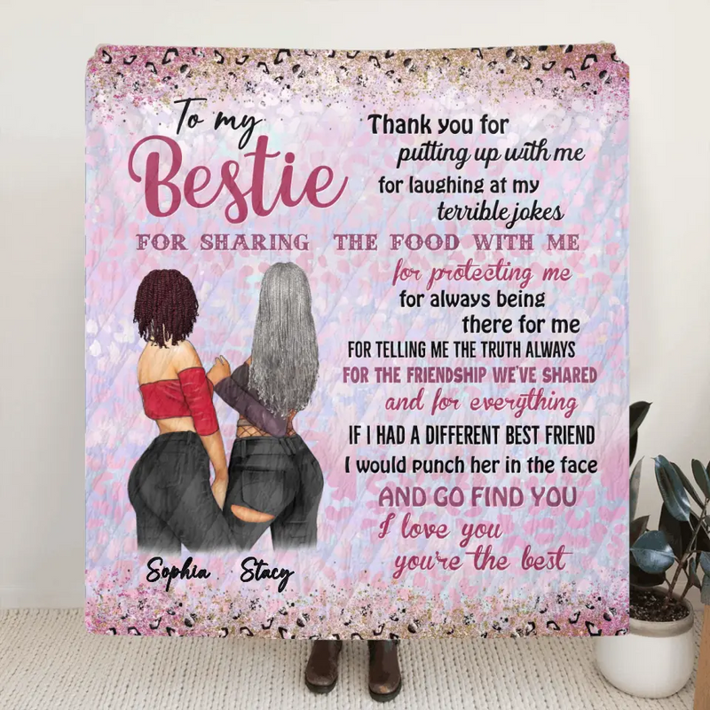 Personalized Besties Quilt/Fleece Throw Blanket - Gift Idea For Best Friends - Thank You For Putting Up With Me