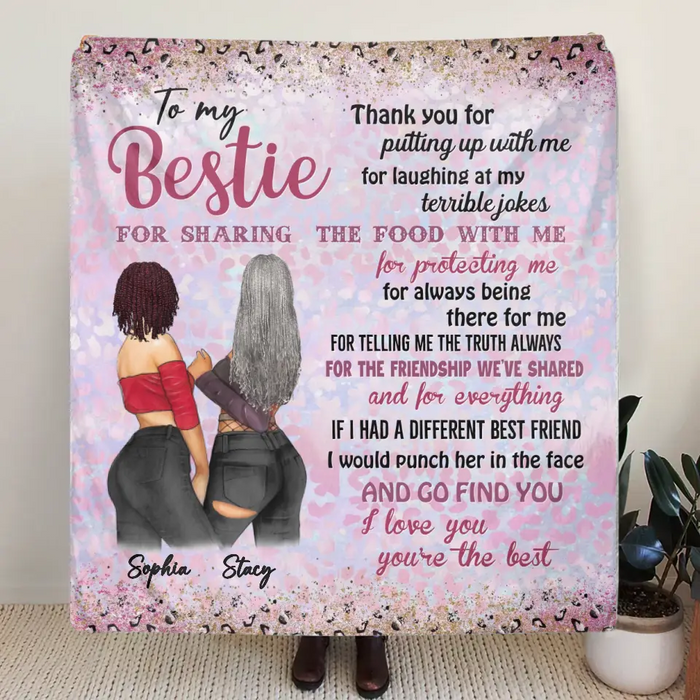 Custom Personalized Besties Quilt/Fleece Throw Blanket - Gift Idea For Best Friends - Thank You For Putting Up With Me