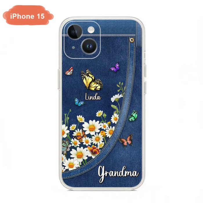 Custom Personalized Daisy And Butterfly Grandma Phone Case - Gift Idea For Grandma - Upto 10 Kids - Case For iPhone/Samsung