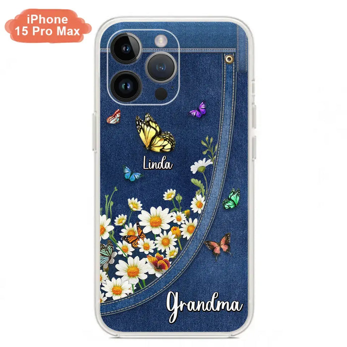 Custom Personalized Daisy And Butterfly Grandma Phone Case - Gift Idea For Grandma - Upto 10 Kids - Case For iPhone/Samsung