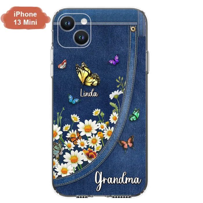 Custom Personalized Daisy And Butterfly Grandma Phone Case - Gift Idea For Grandma - Upto 10 Kids - Case For iPhone/Samsung