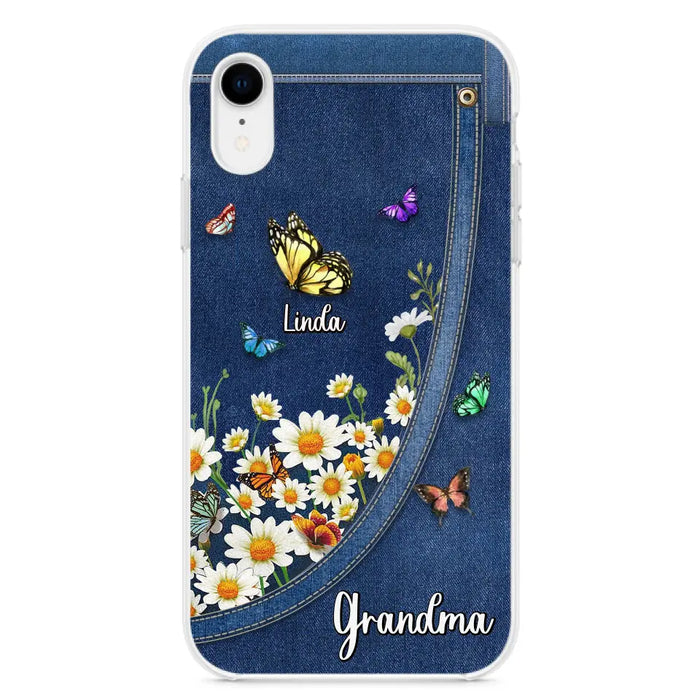 Custom Personalized Daisy And Butterfly Grandma Phone Case - Gift Idea For Grandma - Upto 10 Kids - Case For iPhone/Samsung