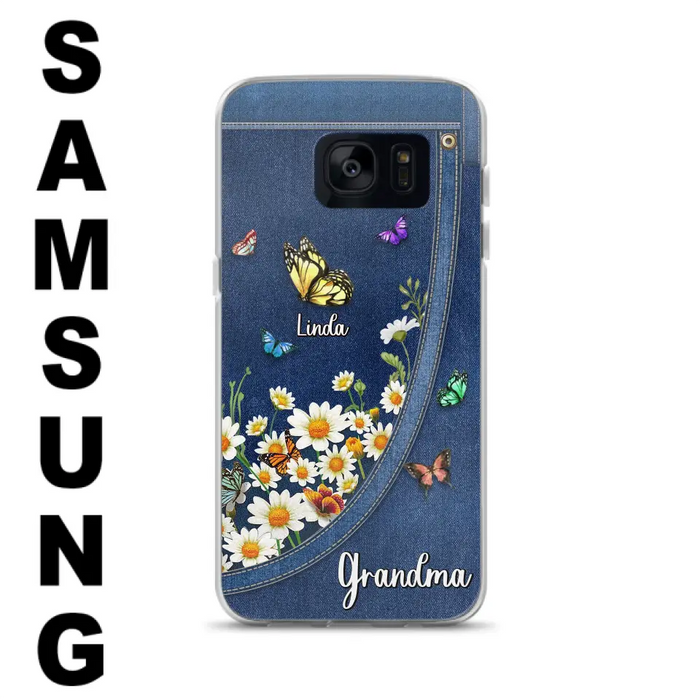 Custom Personalized Daisy And Butterfly Grandma Phone Case - Gift Idea For Grandma - Upto 10 Kids - Case For iPhone/Samsung