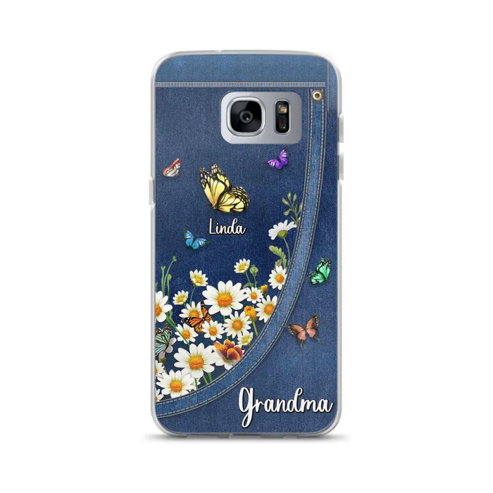 Custom Personalized Daisy And Butterfly Grandma Phone Case - Gift Idea For Grandma - Upto 10 Kids - Case For iPhone/Samsung