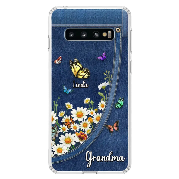 Custom Personalized Daisy And Butterfly Grandma Phone Case - Gift Idea For Grandma - Upto 10 Kids - Case For iPhone/Samsung