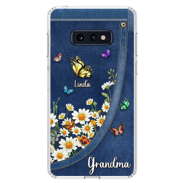 Custom Personalized Daisy And Butterfly Grandma Phone Case - Gift Idea For Grandma - Upto 10 Kids - Case For iPhone/Samsung