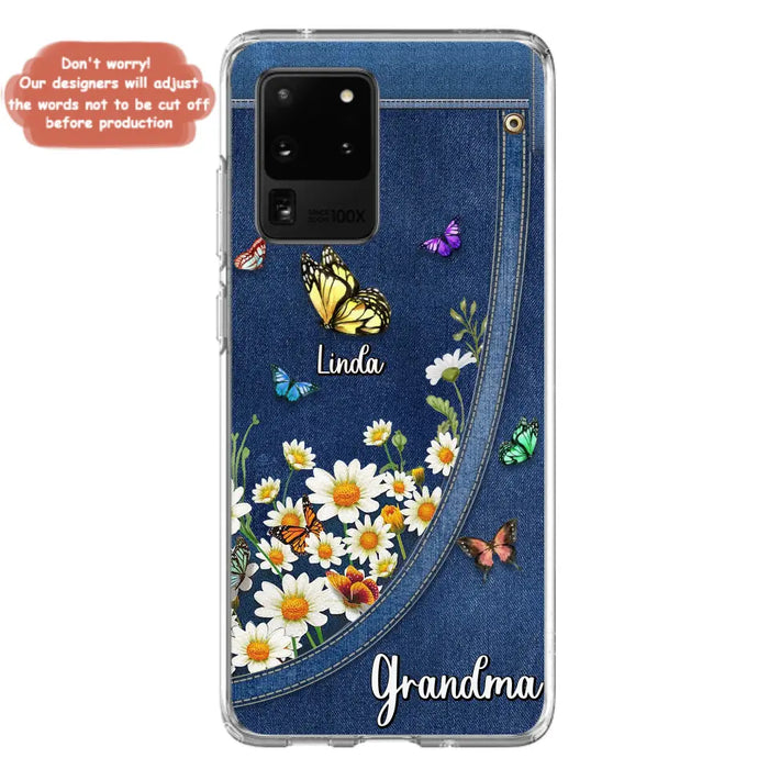 Custom Personalized Daisy And Butterfly Grandma Phone Case - Gift Idea For Grandma - Upto 10 Kids - Case For iPhone/Samsung