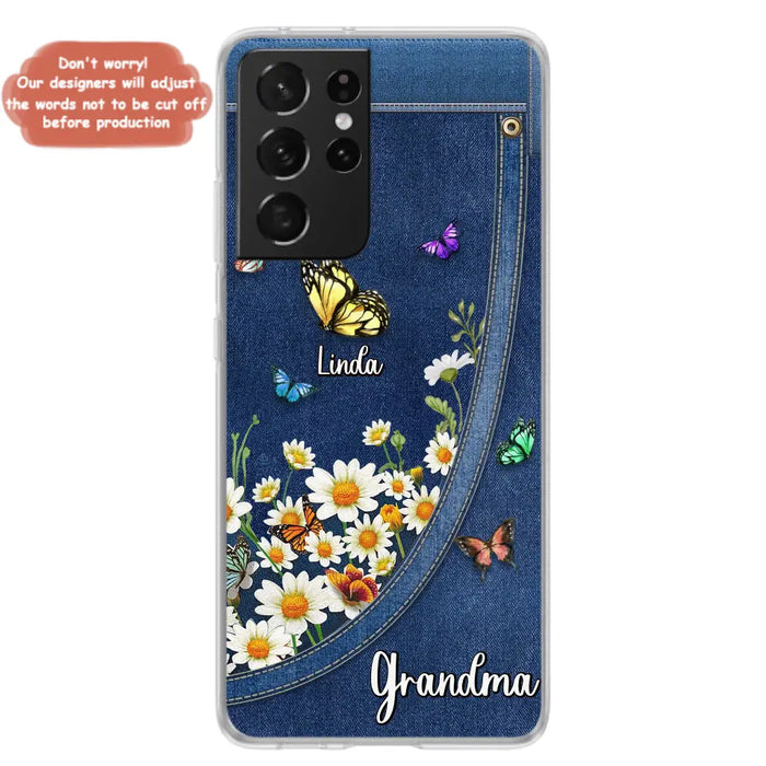 Custom Personalized Daisy And Butterfly Grandma Phone Case - Gift Idea For Grandma - Upto 10 Kids - Case For iPhone/Samsung