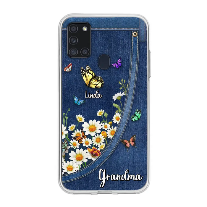 Custom Personalized Daisy And Butterfly Grandma Phone Case - Gift Idea For Grandma - Upto 10 Kids - Case For iPhone/Samsung