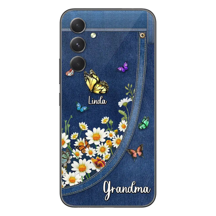 Custom Personalized Daisy And Butterfly Grandma Phone Case - Gift Idea For Grandma - Upto 10 Kids - Case For iPhone/Samsung