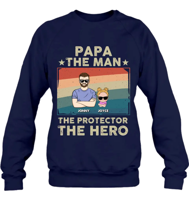 Custom Personalized Grandpa Shirt/Hoodie - Grandpa with up to 9 Grandchildren - Father's Day Gift Idea for Grandpa - Papa The Man The Protector The Hero