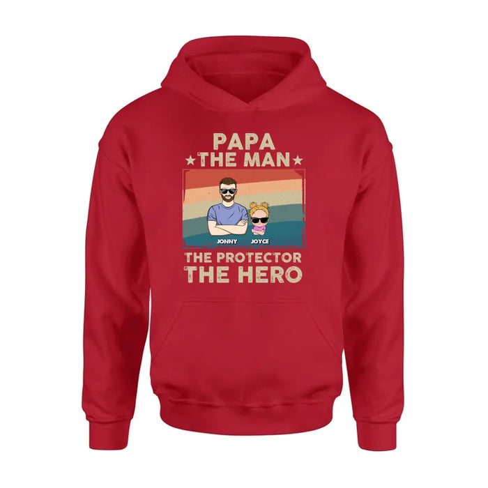 Custom Personalized Grandpa Shirt/Hoodie - Grandpa with up to 9 Grandchildren - Father's Day Gift Idea for Grandpa - Papa The Man The Protector The Hero