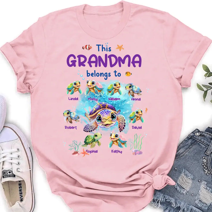 Personalized Grandma Turtle Shirt/Hoodie - Gift Idea For Grandma - Up to 8 Kids - This Grandma Belongs To