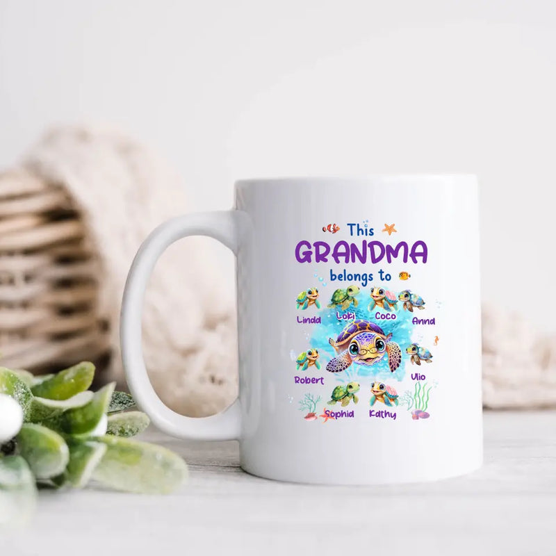 Personalized Grandma Turtle Mug - Gift Idea For Grandma - Up to 8 Kids - This Grandma Belongs To