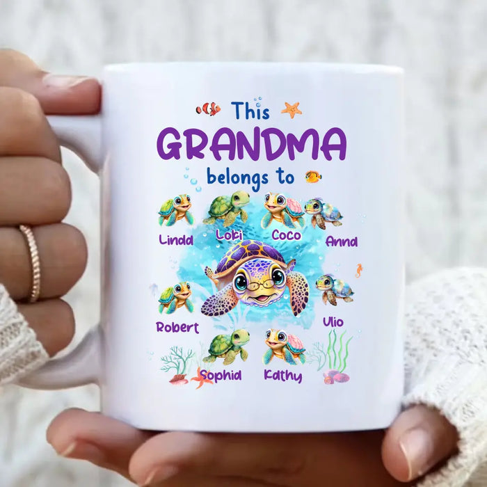 Custom Personalized Grandma Turtle Mug - Gift Idea For Grandma - Upto 8 Kids - This Grandma Belongs To