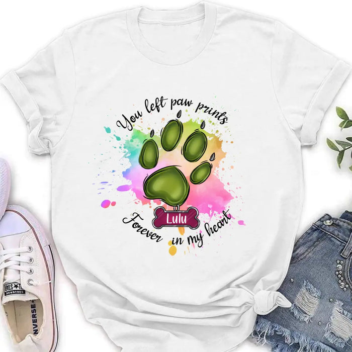 Custom Personalized Memorial Pet T-shirt/ Hoodie - Gift Idea For Dog/Cat Lovers - You Left Paw Prints Forever In My Heart