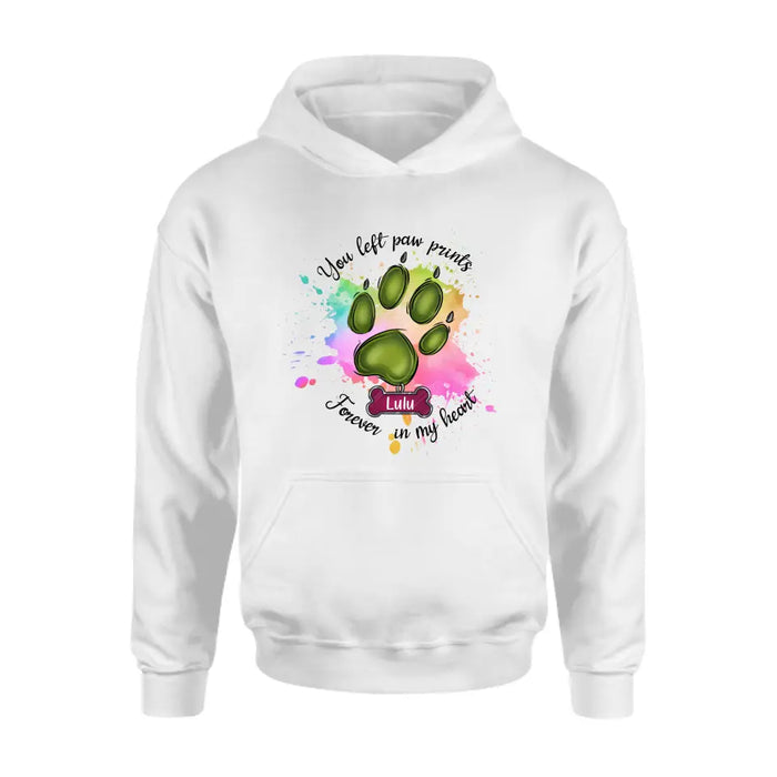 Custom Personalized Memorial Pet T-shirt/ Hoodie - Gift Idea For Dog/Cat Lovers - You Left Paw Prints Forever In My Heart