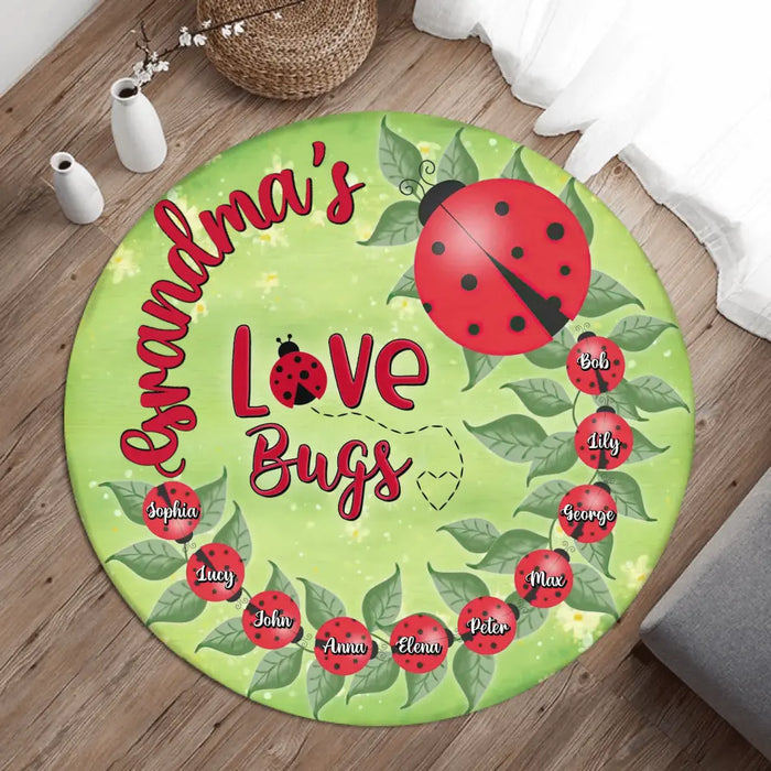 Custom Personalized Grandmar Round Rug - Mother's Day Gift Idea  - Up to 10 Kids - Grandma's Love Bugs