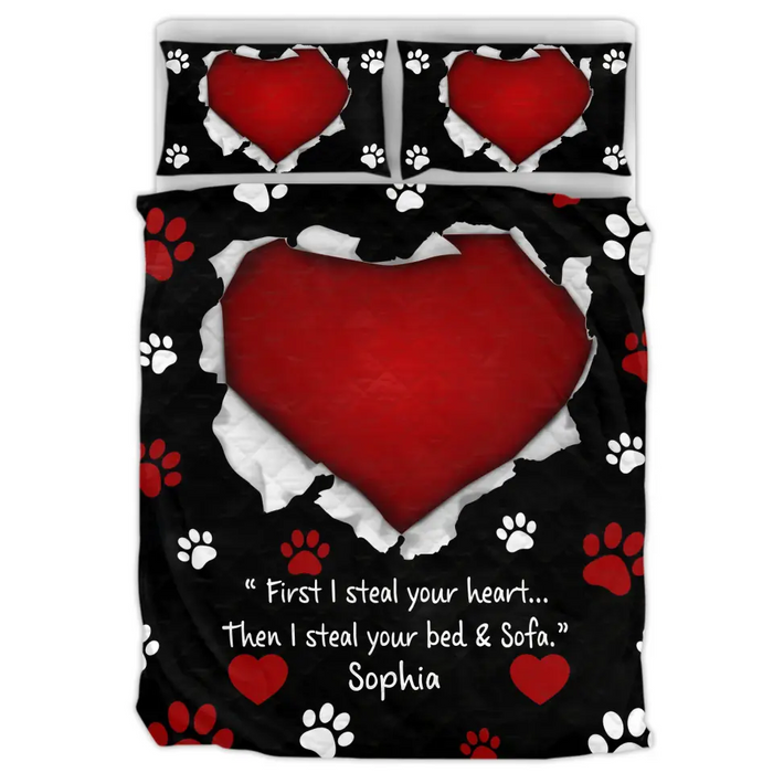 Custom Personalized  Pet Mom Quilt Bed Sets - Up to 10 Pets - Gift Idea For Mother's Day/ Pet Lovers - First We Steal Your Heart Then We Steal Your Bed & Sofa